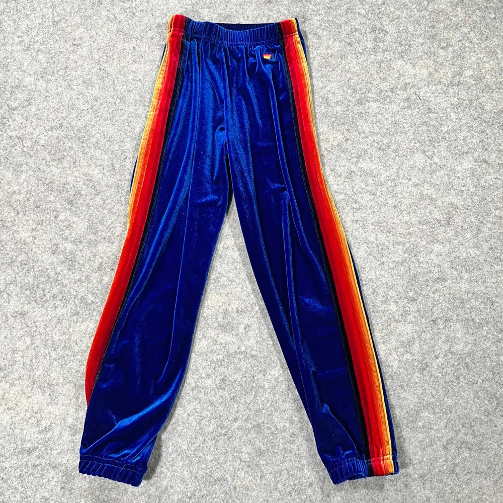 Aviator Nation Sweatpants Kids 12 Blue Velvet Rainbow Stripe Joggers Loungewear